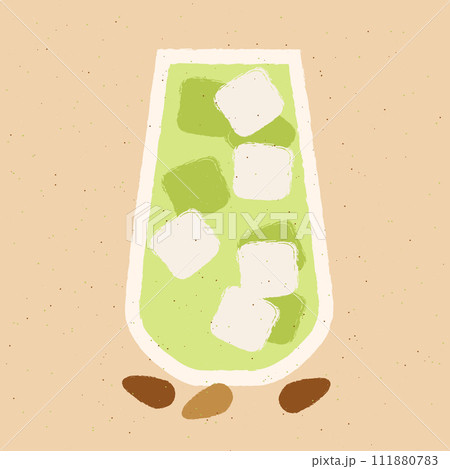 Green cocktail with almond milk, ice cubes. Smoothie in high glass. Milkshake Green cocktail with almond milk, ice cubes. Smoothie in high glass. Milkshake 111880783