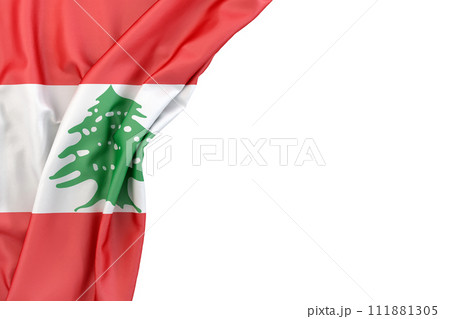 Flag of Lebanon in the corner on white background. Isolated. 3D Rendering Flag of Lebanon in the corner on white background. Isolated. 3D Rendering 111881305