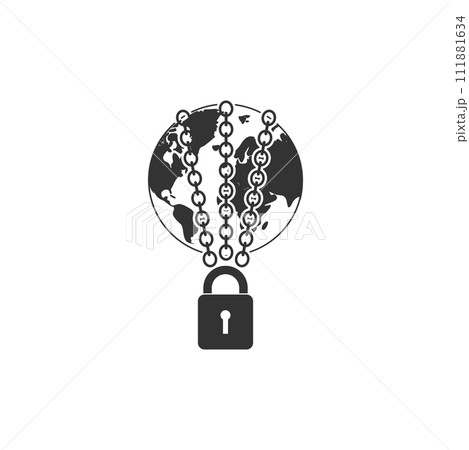Earth globe in strong chain icon flat 111881634