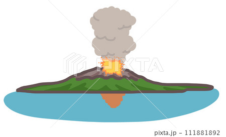 噴火する桜島と海（アウトラインあり） 111881892