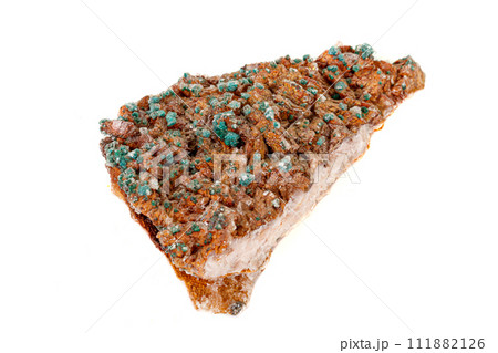 Macro stone mineral Wulfenite on a white background Macro stone mineral Wulfenite on a white background 111882126
