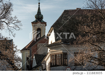 Old houses and Blagovestenska church bell tower at Szentendre, Hungary Old houses and Blagovestenska church bell tower at Szentendre, Hungary 111883035