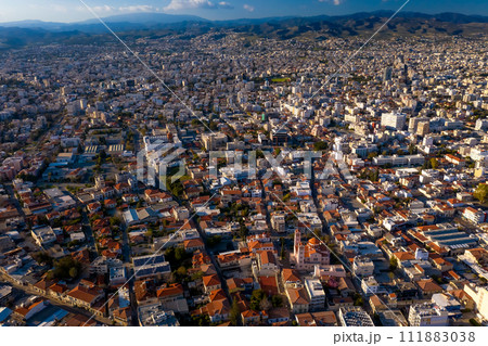Elevated city skyline viewed over rooftops. Limassol, Cyprus 111883038