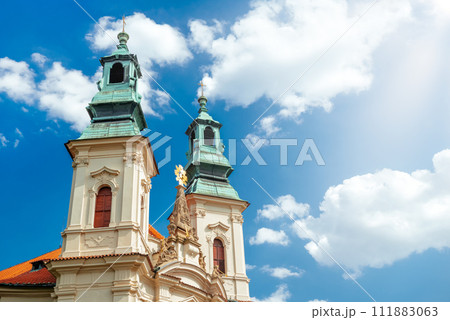 Two steeples of The Church of St. John of Nepomuk on the Rock. Prague, Czech Republic Two steeples of The Church of St. John of Nepomuk on the Rock. Prague, Czech Republic 111883063