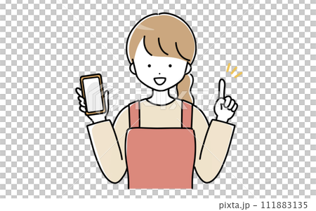 A female staff member explains the main points while showing her smartphone. 111883135