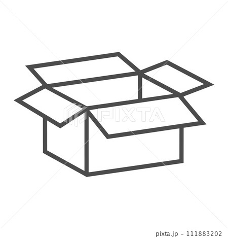 開いた段ボールの線画のベクターアイコンイラスト素材 111883202
