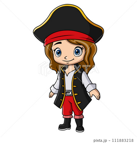 Cute pirate girl cartoon on white background 111883218