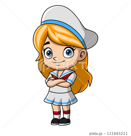 Cute little girl cartoon wearing sailor uniform 111883221
