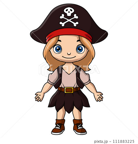Cute pirate girl cartoon on white background 111883225