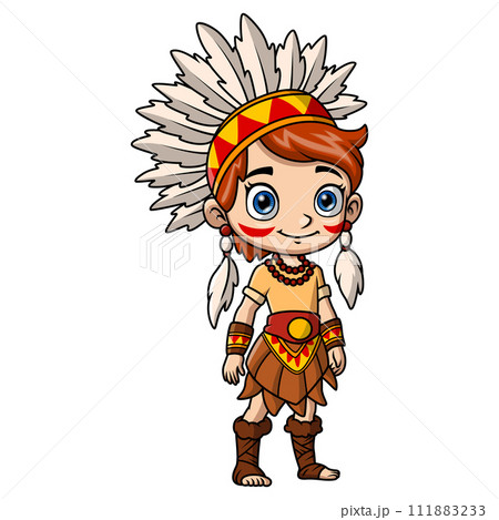Cute native american indian girl cartoon on white background 111883233