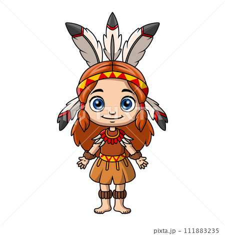Cute native american indian girl cartoon on white background 111883235