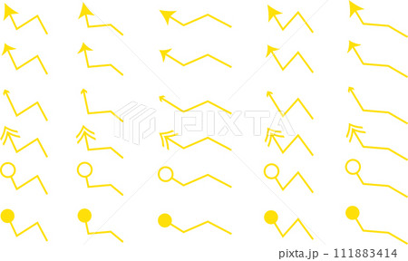 シンプルな黄色い手描きの矢印イラストセット シンプルな黄色い手描きの矢印イラストセット 111883414