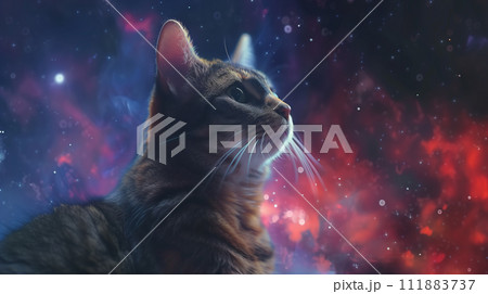 宇宙を見上げて夢見る猫（Generative AI） 111883737