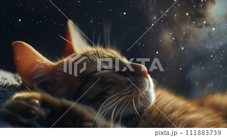 宇宙を見上げて夢見る猫（Generative AI） 111883739