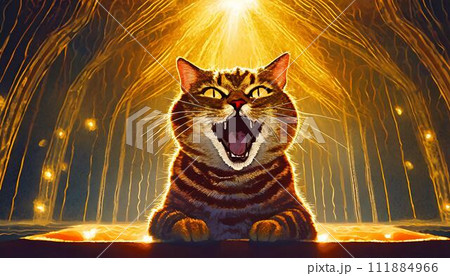 光を浴びて輝く猫さん（AI生成素材） 111884966