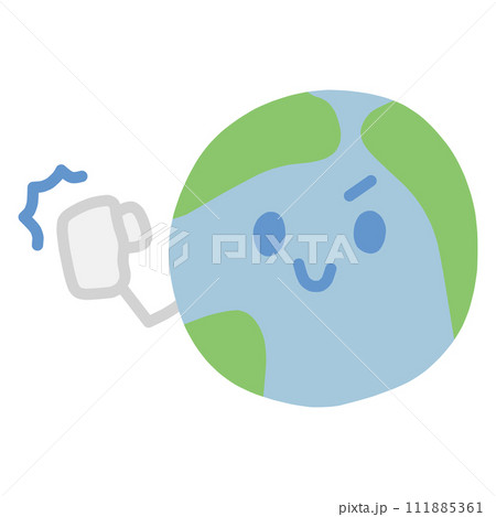 地球をかわいくデフォルメしたキャラクターが片手でガッツポーズをしているイラスト 地球をかわいくデフォルメしたキャラクターが片手でガッツポーズをしているイラスト 111885361