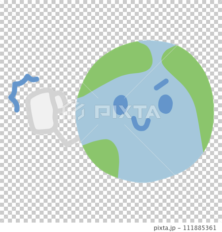 地球をかわいくデフォルメしたキャラクターが片手でガッツポーズをしているイラスト 地球をかわいくデフォルメしたキャラクターが片手でガッツポーズをしているイラスト 111885361