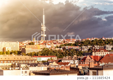 Prague skyline with Zizkov Television Tower. Czech Republic Prague skyline with Zizkov Television Tower. Czech Republic 111885424