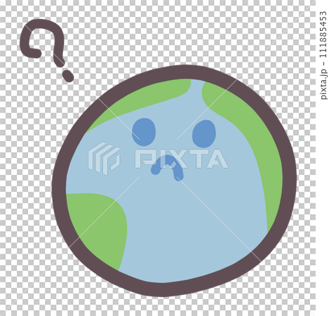 An illustration of a cutely deformed Earth character asking questions. An illustration of a cutely deformed Earth character asking questions. 111885453