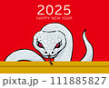 2025年　年賀状デザイン　巳　リアル　赤　巳年 111885827