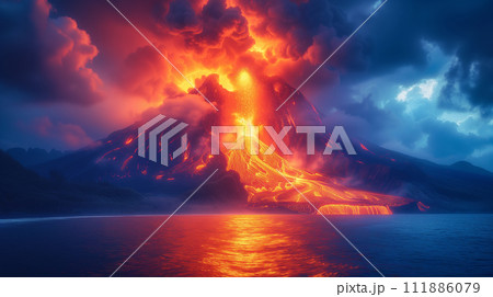 火山の大爆発　AI生成画像 111886079