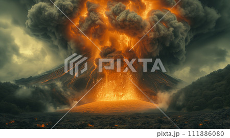 火山の大爆発 AI生成画像 火山の大爆発 AI生成画像 111886080