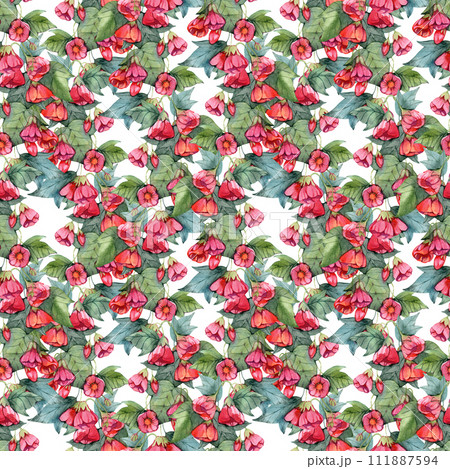 Watercolor seamless art abutilon flowers. Seamless pattern, digital paper, fabric design, surface design Watercolor seamless art abutilon flowers. Seamless pattern, digital paper, fabric design, surface design 111887594