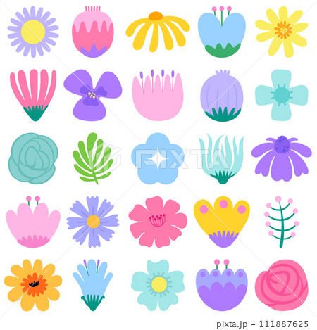 hello spring hand drawn abstract flower symbol object vector illustration 111887625
