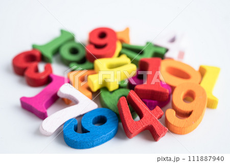 Math number colorful on white background, education study mathematics learning teach concept. Math number colorful on white background, education study mathematics learning teach concept. 111887940