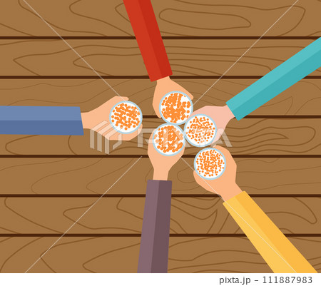 Five Hands Holding Beers Making A Toast Five Hands Holding Beers Making A Toast 111887983