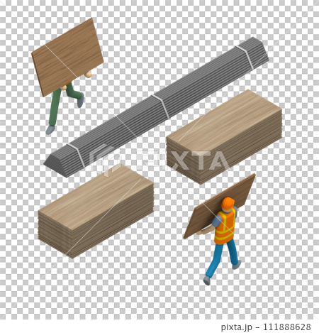 労働者と建築材料。 建設現場での協力と効率性 労働者と建築材料。 建設現場での協力と効率性 111888628