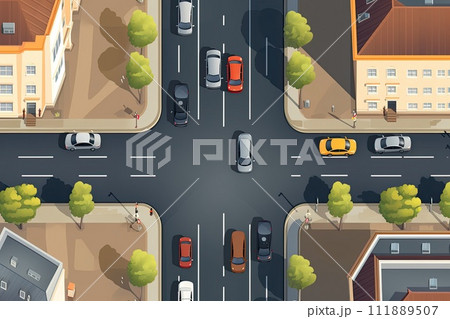 AI-generated content. asphalt road in big city view from above illustration 111889507
