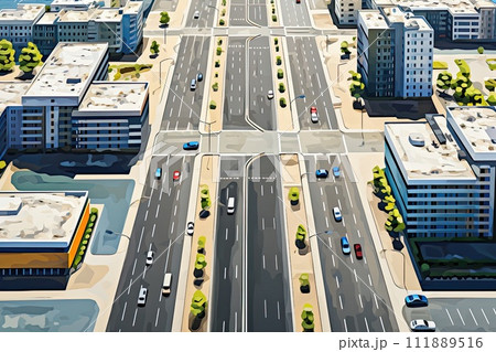 AI-generated content. asphalt road in big city view from above illustration AI-generated content. asphalt road in big city view from above illustration 111889516