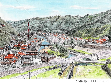 桜が咲く津和野の町 111889596
