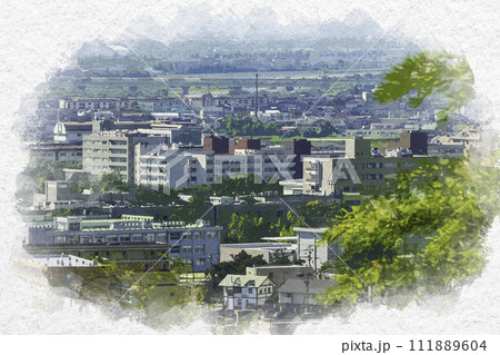 水彩画風 富山市街 富山大学五福キャンパス周辺 富山県富山市 水彩画風 富山市街 富山大学五福キャンパス周辺 富山県富山市 111889604