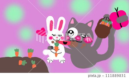 うさぎと仲良しな猫のイラスト素材 [111889831] - PIXTA