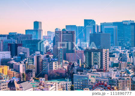 日本の東京都市景観 大手町などのオフィスビル群や明治大学などを望む＝令和6年2月14日 111890777