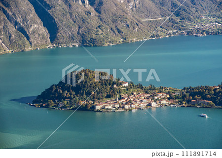 Magnificent view of Bellagio at lake Como, seen from Monte Crocione Magnificent view of Bellagio at lake Como, seen from Monte Crocione 111891714