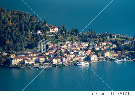 Magnificent view of Bellagio at lake Como, seen from Monte Crocione Magnificent view of Bellagio at lake Como, seen from Monte Crocione 111891736