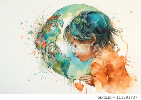 AI-generated content. Child of the World: A Watercolor Fusion 111891737