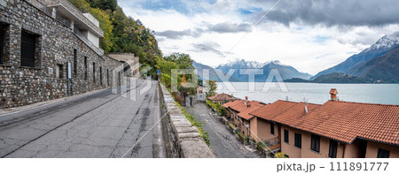 Street in village Musso-Dongo at lake Como, where the dictator Mussolini became captured through a road blockade Street in village Musso-Dongo at lake Como, where the dictator Mussolini became captured through a road blockade 111891777