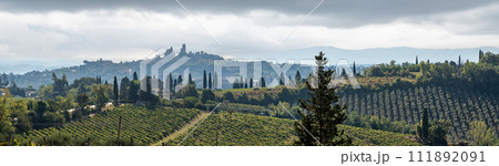 Panoramic view of famous medieval town San Gimignano in the Tuscany Panoramic view of famous medieval town San Gimignano in the Tuscany 111892091