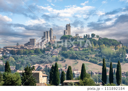 Panoramic view of famous medieval town San Gimignano in the Tuscany Panoramic view of famous medieval town San Gimignano in the Tuscany 111892184