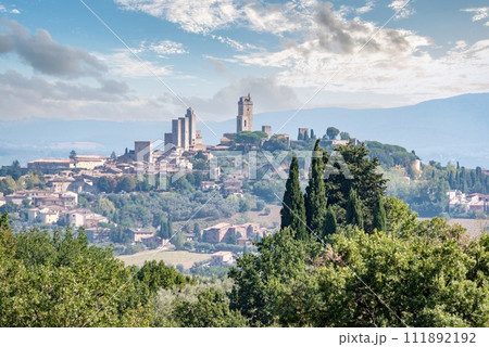 Panoramic view of famous medieval town San Gimignano in the Tuscany Panoramic view of famous medieval town San Gimignano in the Tuscany 111892192
