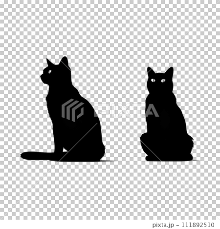 Black silhouette of two cats on white background. 111892510