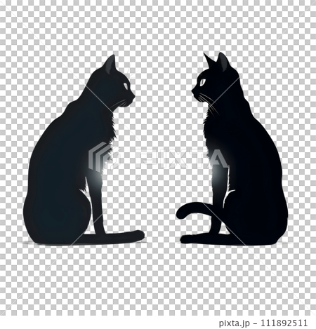 Black silhouette of two cats on white background. 111892511