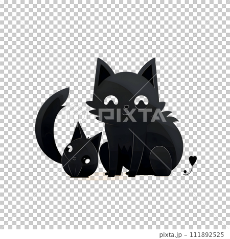 Black silhouette of two cats on white background. 111892525