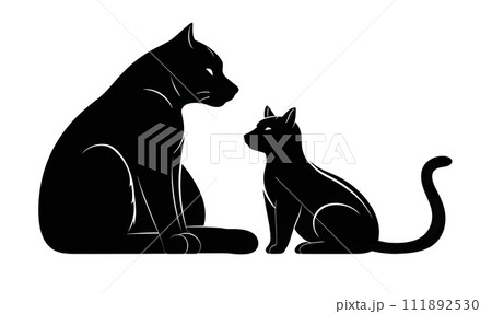 Black silhouette of a two cats on white background. Black silhouette of a two cats on white background. 111892530
