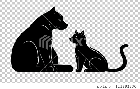 Black silhouette of a two cats on white background. Black silhouette of a two cats on white background. 111892530