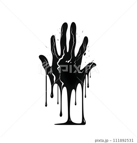 Black silhouette of a bloody hand on white background. 111892531